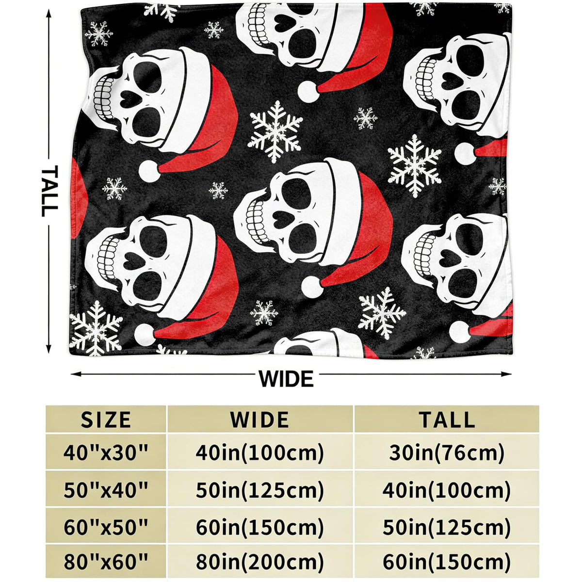Christmas Skull Fleece Blanket Gothic Spooky Gift Room Decor 30"x40" (Christmas Skull / 30"X40")
