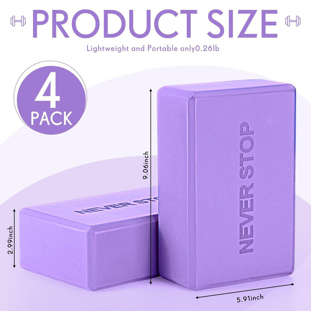 4 Pack Purple 4 Pack Yoga Blocks Non Slip Pilates Foam Brick (Purple)