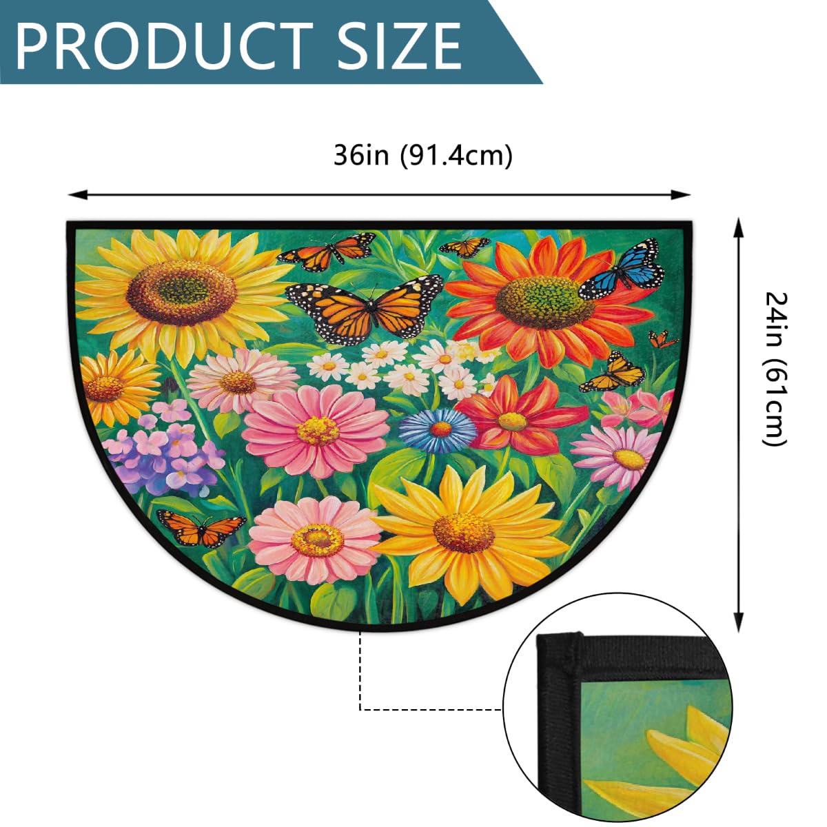 Spring Flowers Half Round Door Mat Semi Moon Rug Fireplace Carpet Area Rugs (Z:color:70)