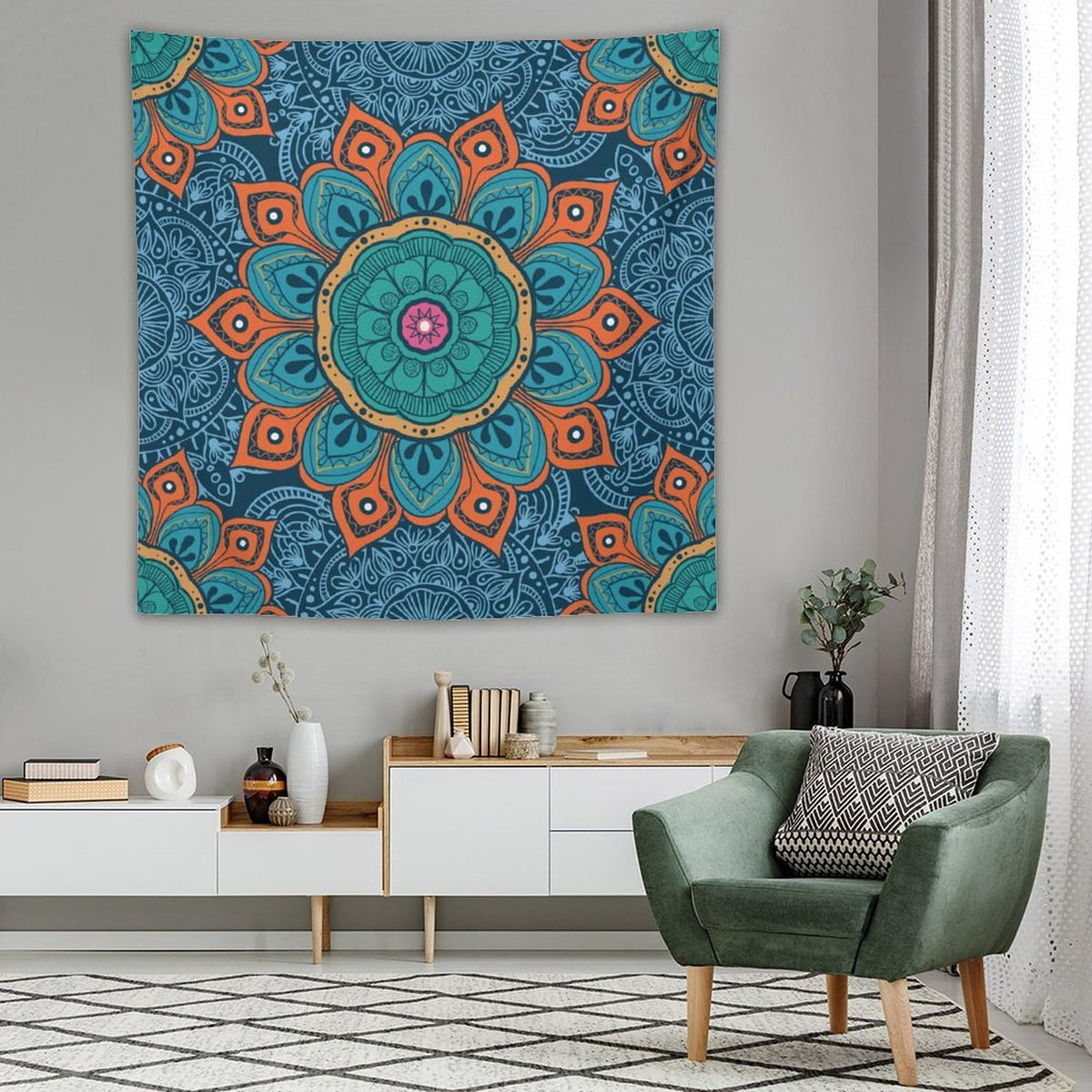 Abstract Mandala Tapestry Wall Hanging Indian Hippie Bohemian Art Floral Texture Pattern Tapestries Home Decor for Living Room Bedroom Kitchen Dorm 60"x60" (60"L x 60"W / Mandala-13)