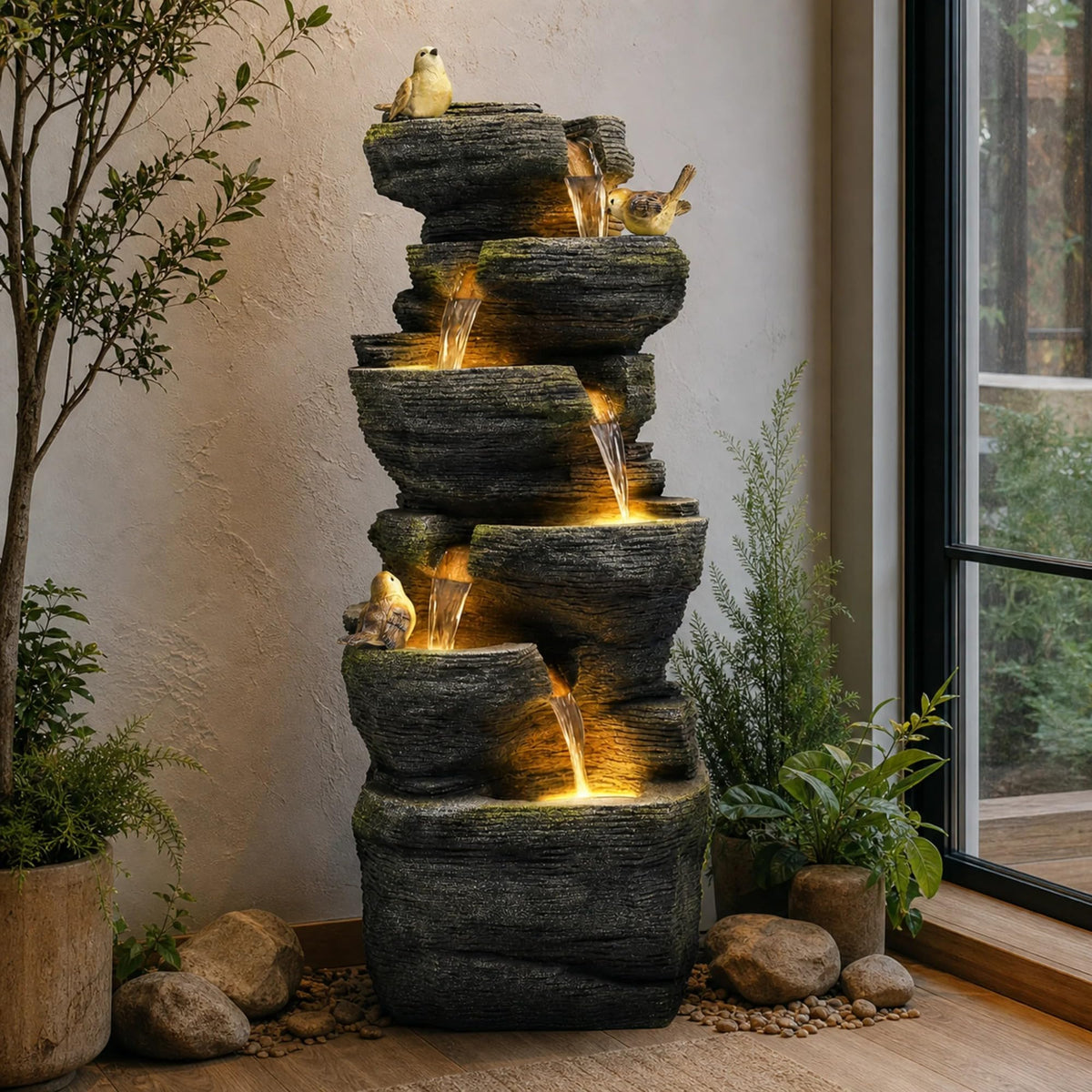 40H Extra Large Rock Outdoor Fountain 6 (39.4"h Gray)