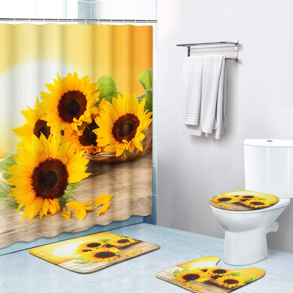 Bathroom Sets with Shower Curtain and Rugs (Summer Sun Sunflower)