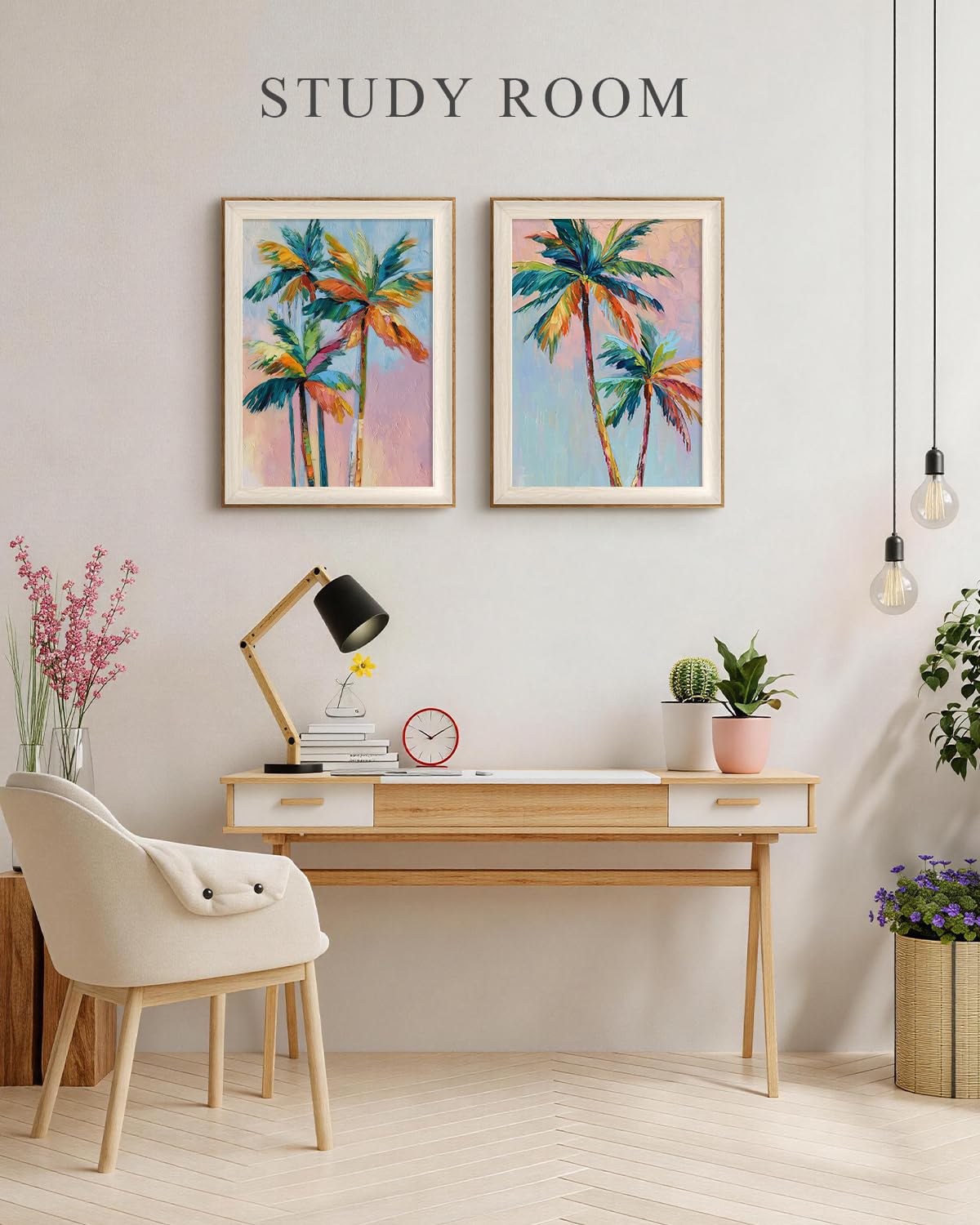 Framed Tropical Palm Summer Landscape Wall Art Set (Coconut Trees / 16"L x 12"W)