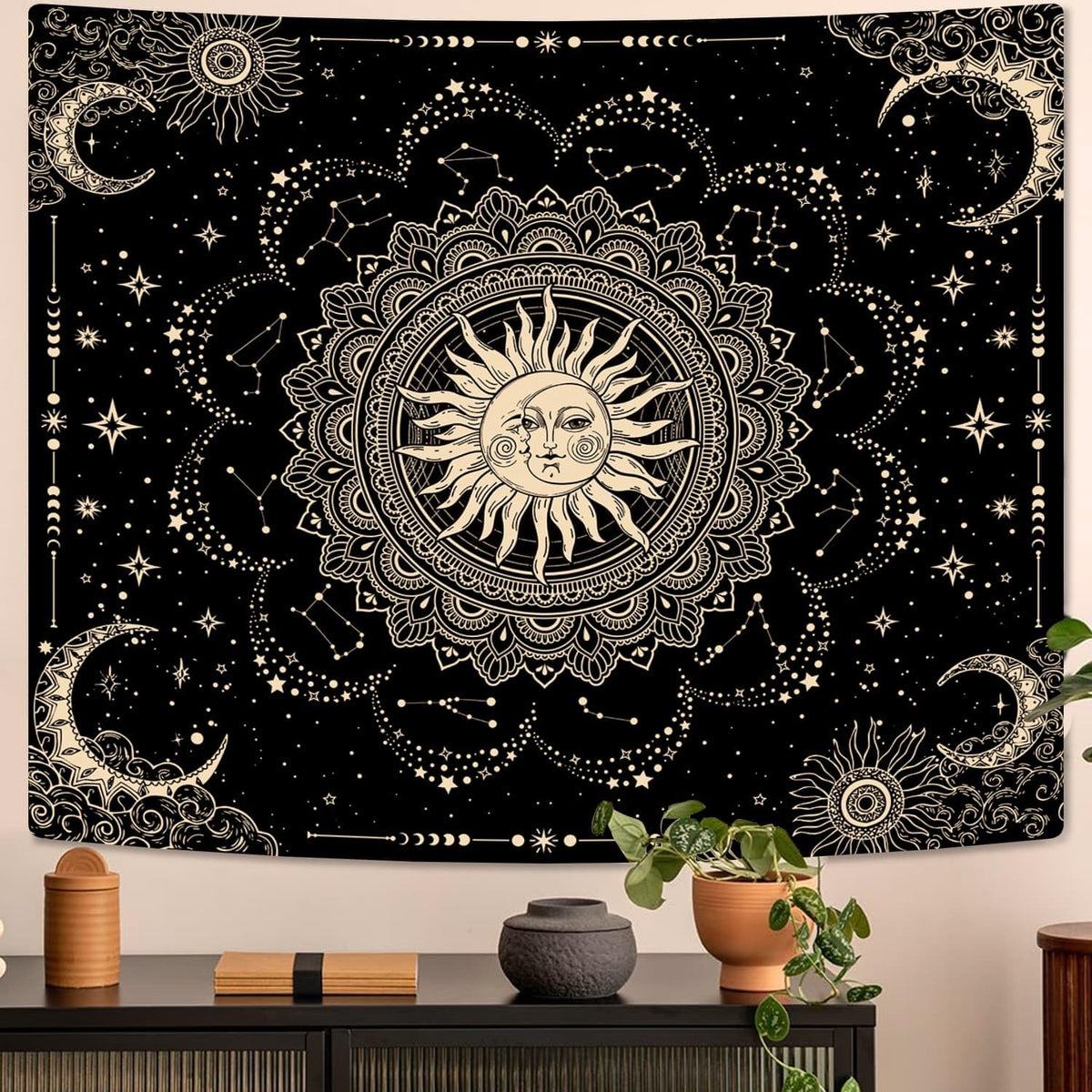 Sun and Moon Tapestry (Black Golden / 37"L x 29"W)