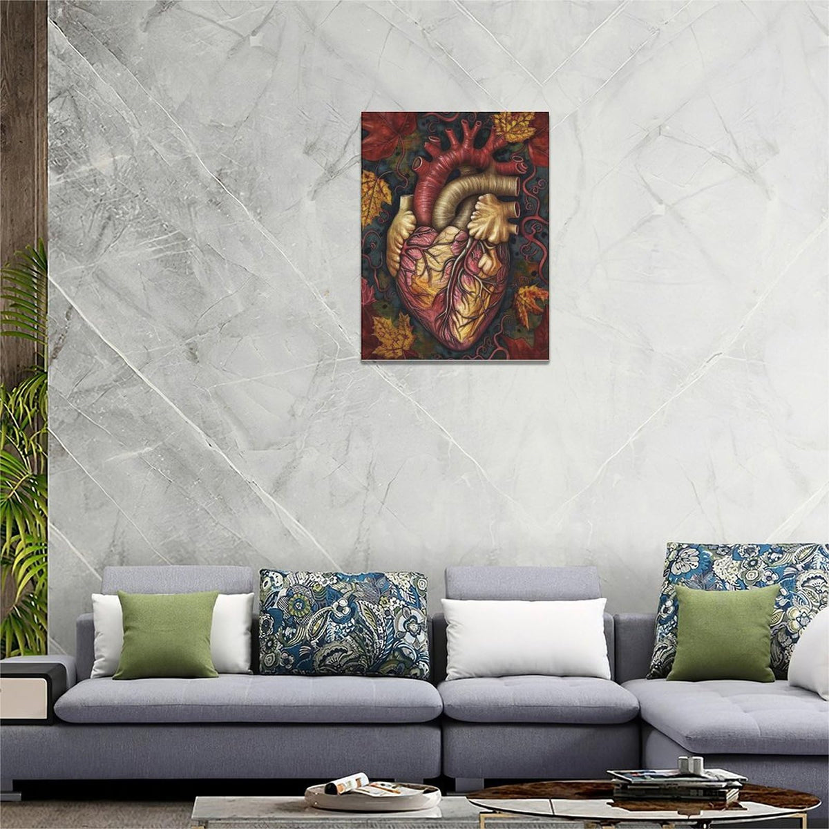 Heart Wall Art Human Heart Pictures Canvas Wall Decor Anatomy Aesthetic Painting Home Modern Artwork Decorations Framed for Nurse Office Bathroom Bedroom Living Room 12 x 16 inch (16"L x 12"W / Heart)