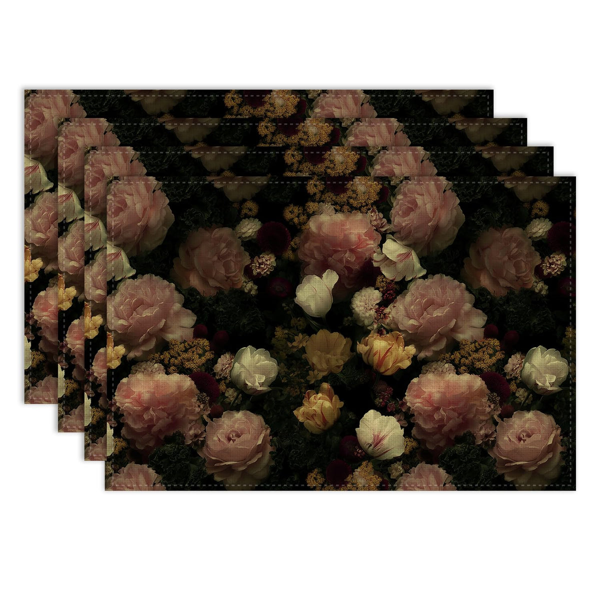 Black Gothic Floral Placemat Set of 6 (Bohok-3 / 6pcs)