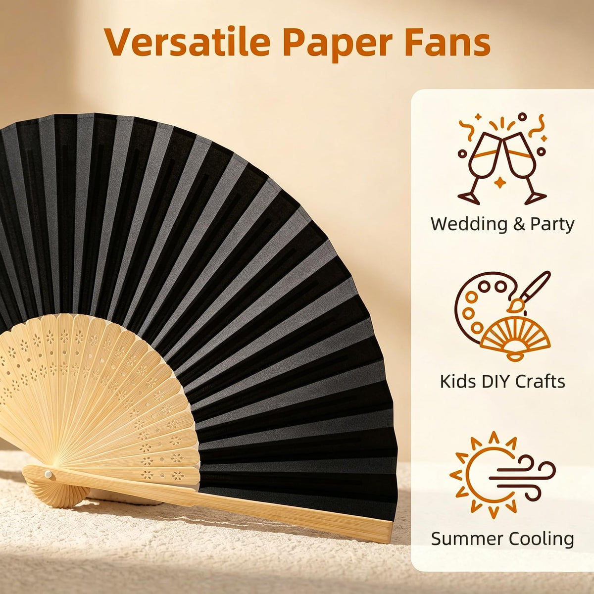 Paper Hand Fans (Black-50)