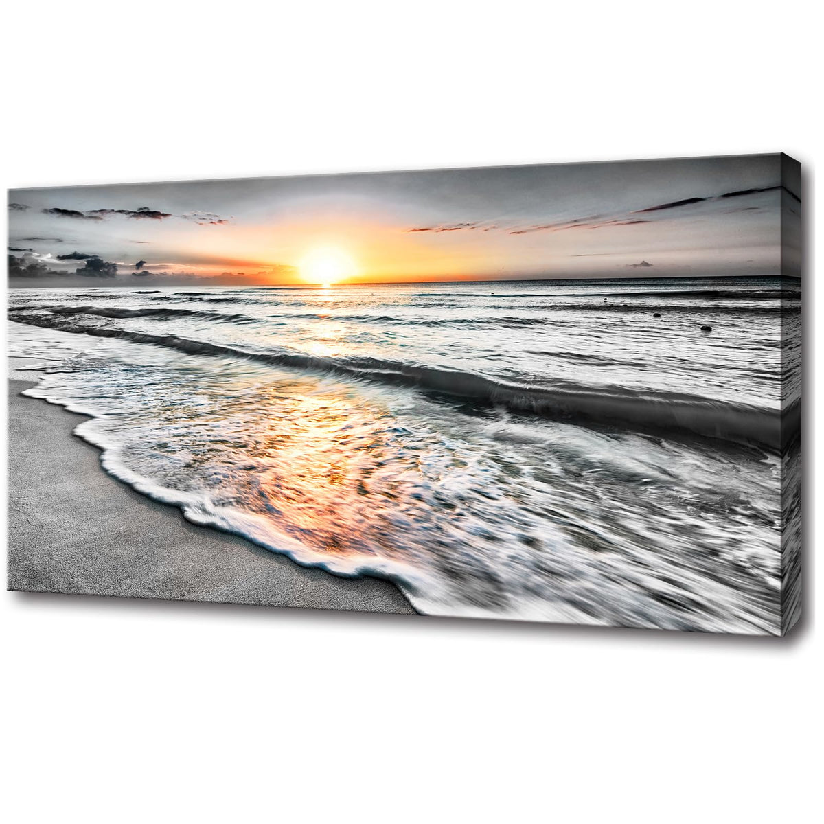 Large Size Wall Art Bedroom Black white Beach Wall Art Sunset Ocean Picture Painting Sea Decor Poster Office Artwork Living Room Decor Kitchen Prints Art Framed Canvas Decorations 24x48 (beach 00 / 48"L x 24"W)