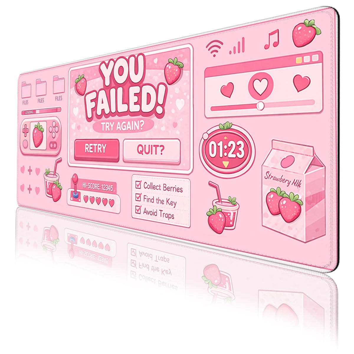 Cute Gamer Gaming Mouse Pad Strawberry Pink Kawaii Aesthetic Mousepad Extended Large Laptop Keyboard Non (31.5" x 11.8" / Cute Gamer)