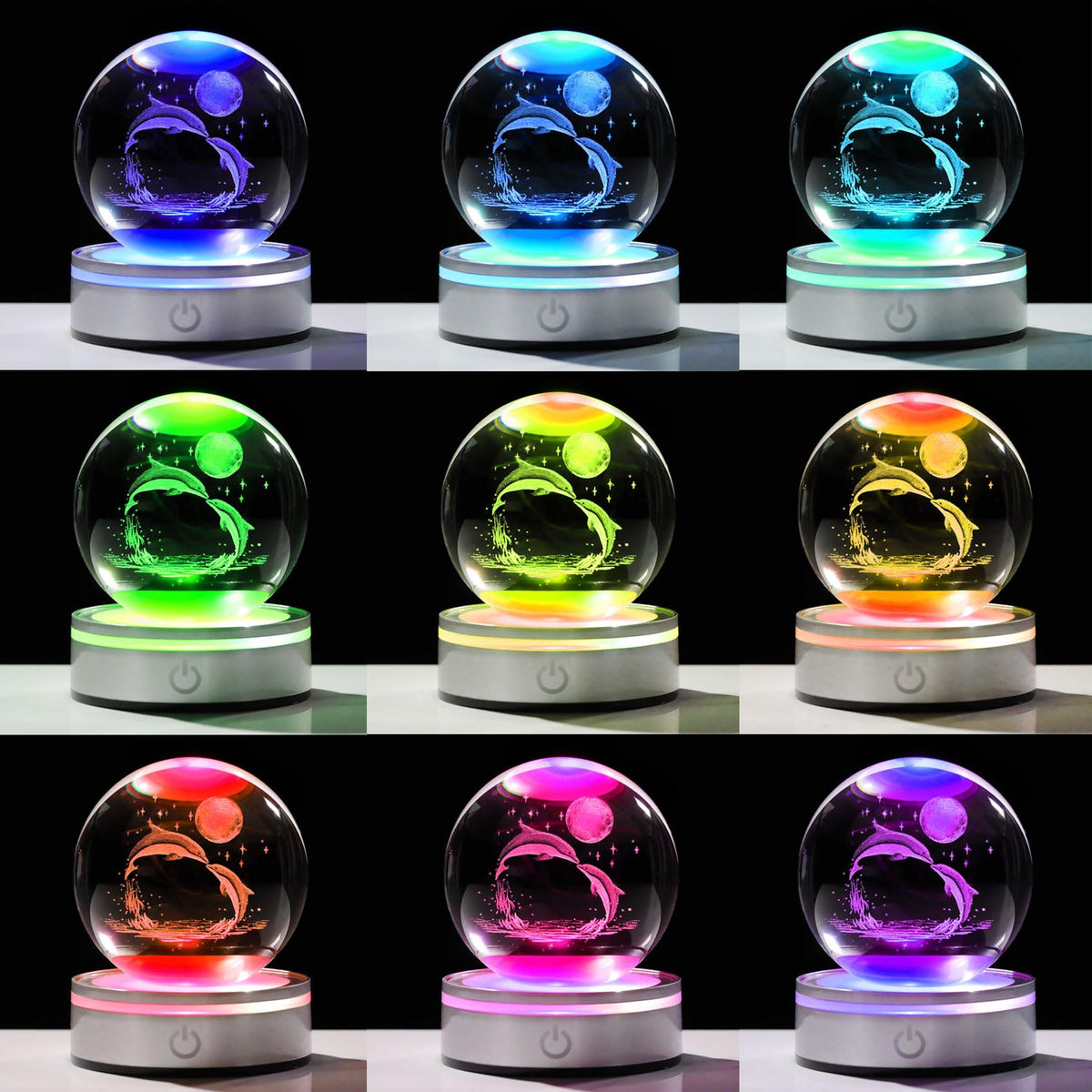 Dolphin Gifts for Women Men Crystal Ball Home Décor (Moon Dolphin)
