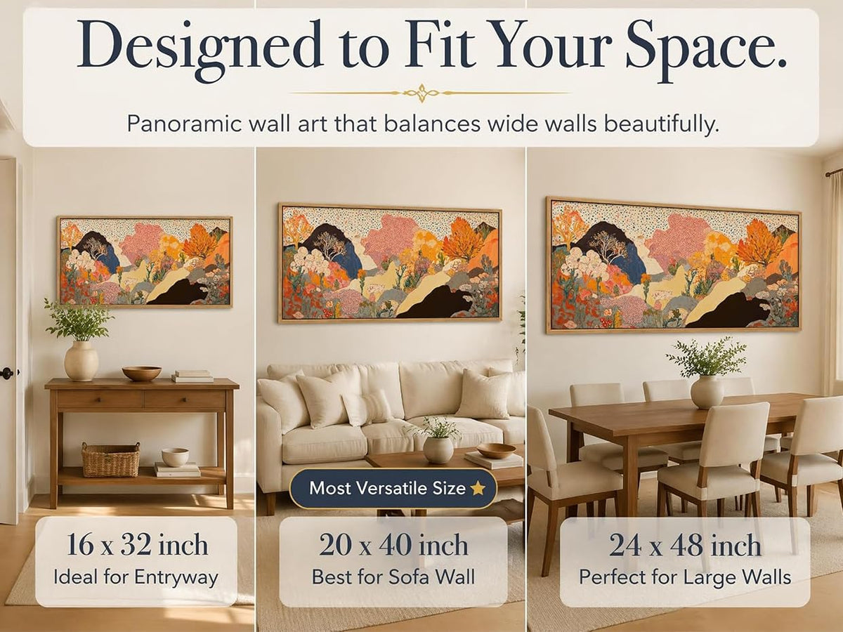 Large Framed Boho Mountains Wall Art Abstract Landscape Canvas Wall Decor (Boho / 40"L x 20"W)