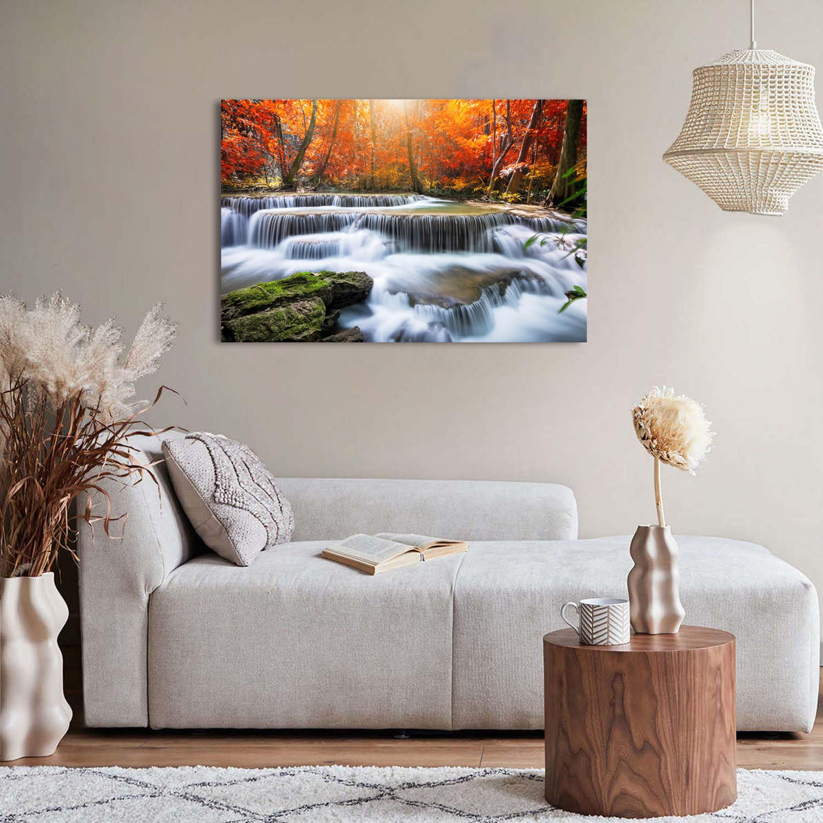 National Park Landscape Wall Art Colorful Maple Trees Wall Decor Country Waterfall Painting Canvas Prints Autumn Scenery Pictures Vintage Artwork for Living Room Office Bathroom Home Decoration 24x36" (36"L x 24"W / Waterfall Fall)