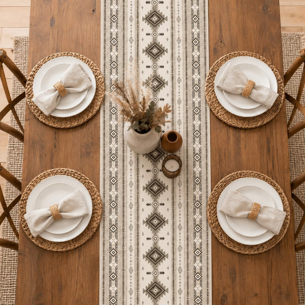 Boho Geometric Aztec Table Runner (13x120inch / Aztec 3)
