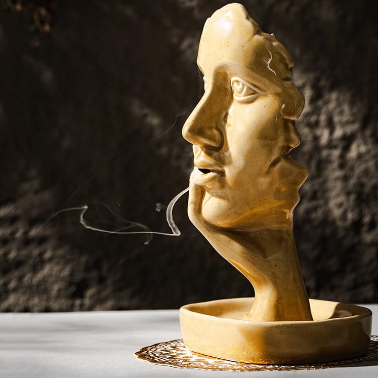 Fall Yellow Women Face Backflow Incense Burner Holder for Sticks Cones (Yellow Face)