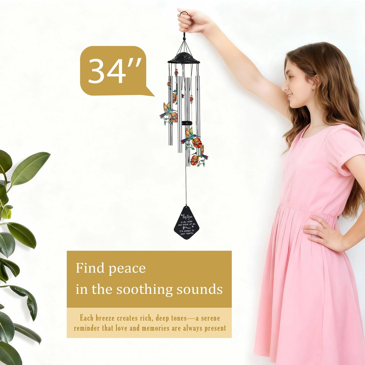 Hummingbird Memorial Wind Chime (Memorial Series – Hummingbird – 34 Inch)