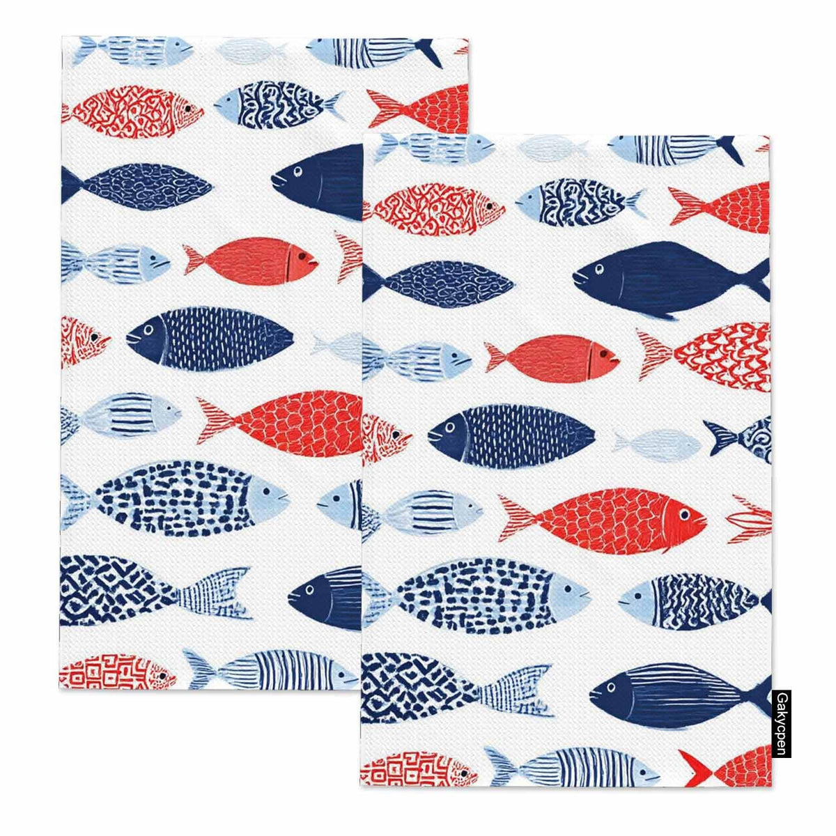 Decorative Fish Waffle Kitchen Dish Cloths Colorful Vintage Nautical Beach Abstract Fishes Ultra Soft Absorbent Quick Drying Dish Towels 16 X 24 Inches Set of 2 (Decorative Fish)