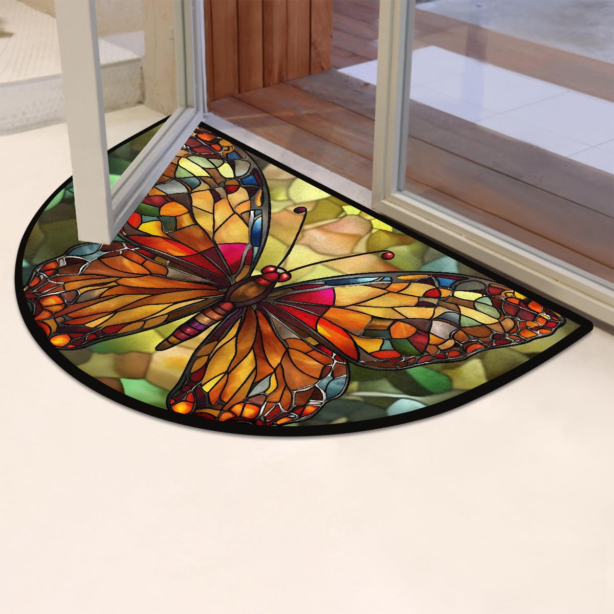 Stained Glass Butterfly Half Round Door Mat (B1)