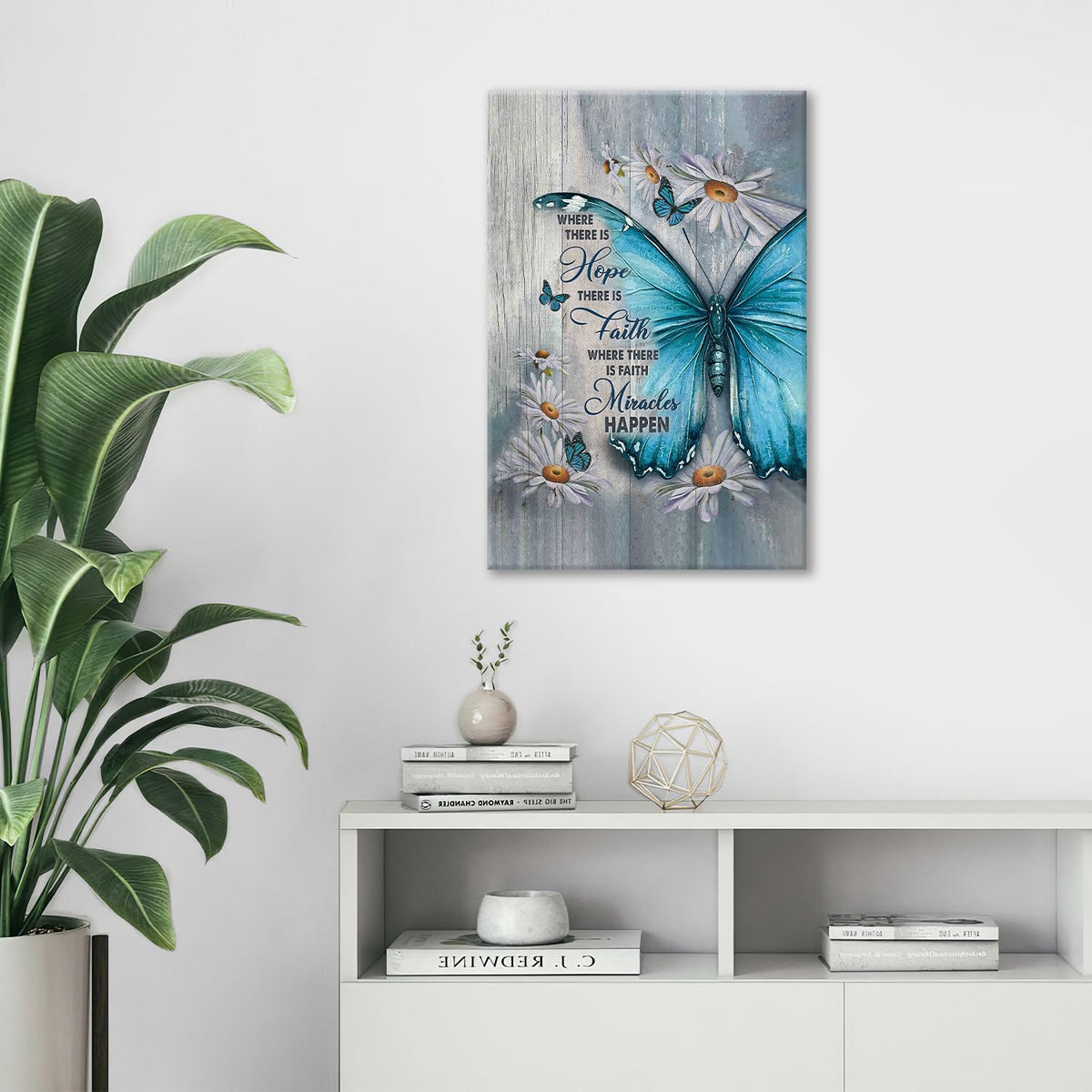 Farmhouse Butterfly Daisy Canvas Wall Art Rustic Teal Butterfly Pictures Wall Decor Inspirational Hope Faith Quotes Prints Painting Framed Artwork for Bathroom Bedroom Living Room Office 16"x24" (24"L x 16"W / Daisy Butterfly)