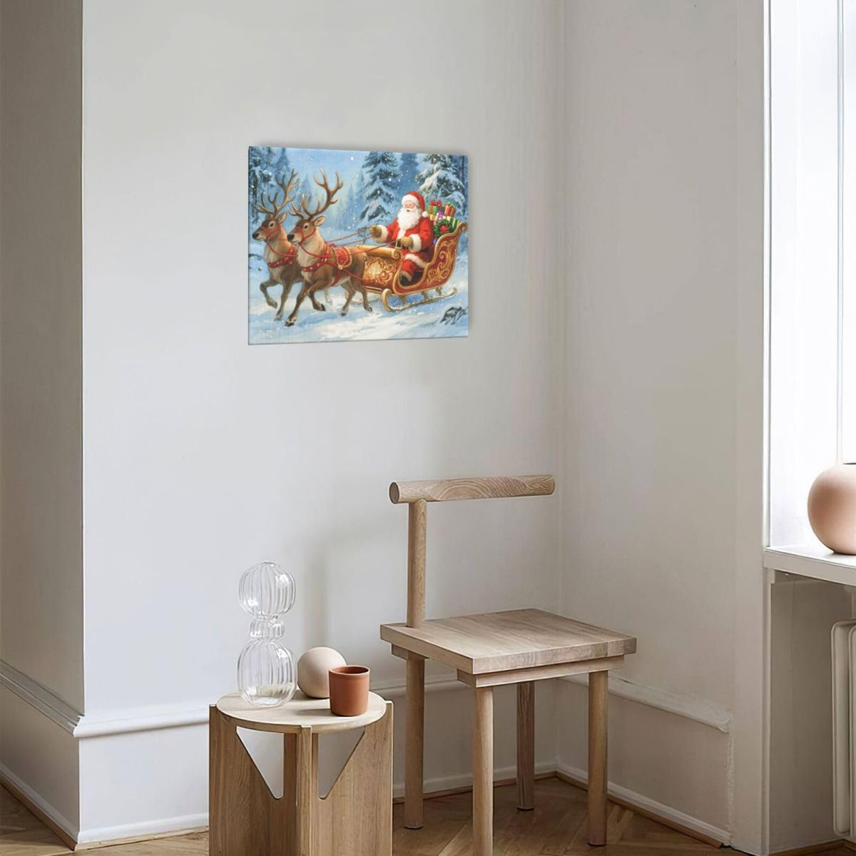 Santa Claus Christmas Wall Art Winter Santa Claus Reindeer Canvas Wall Decor Winter Christmas Pictures Painting Artwork Decoration Framed Gifts for Women Girl Bedroom Living Room Dining Office 20"x24" (Santa Claus / 24L"×20W")