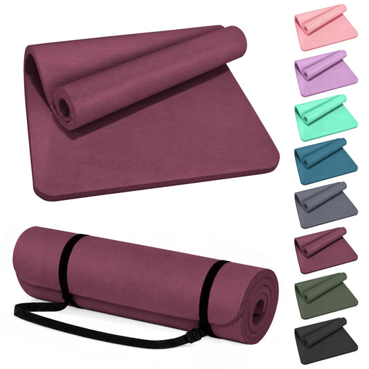 1 2" Thick Yoga Mat (Burgundy / 71"L x 24"W x 0.5"Th)