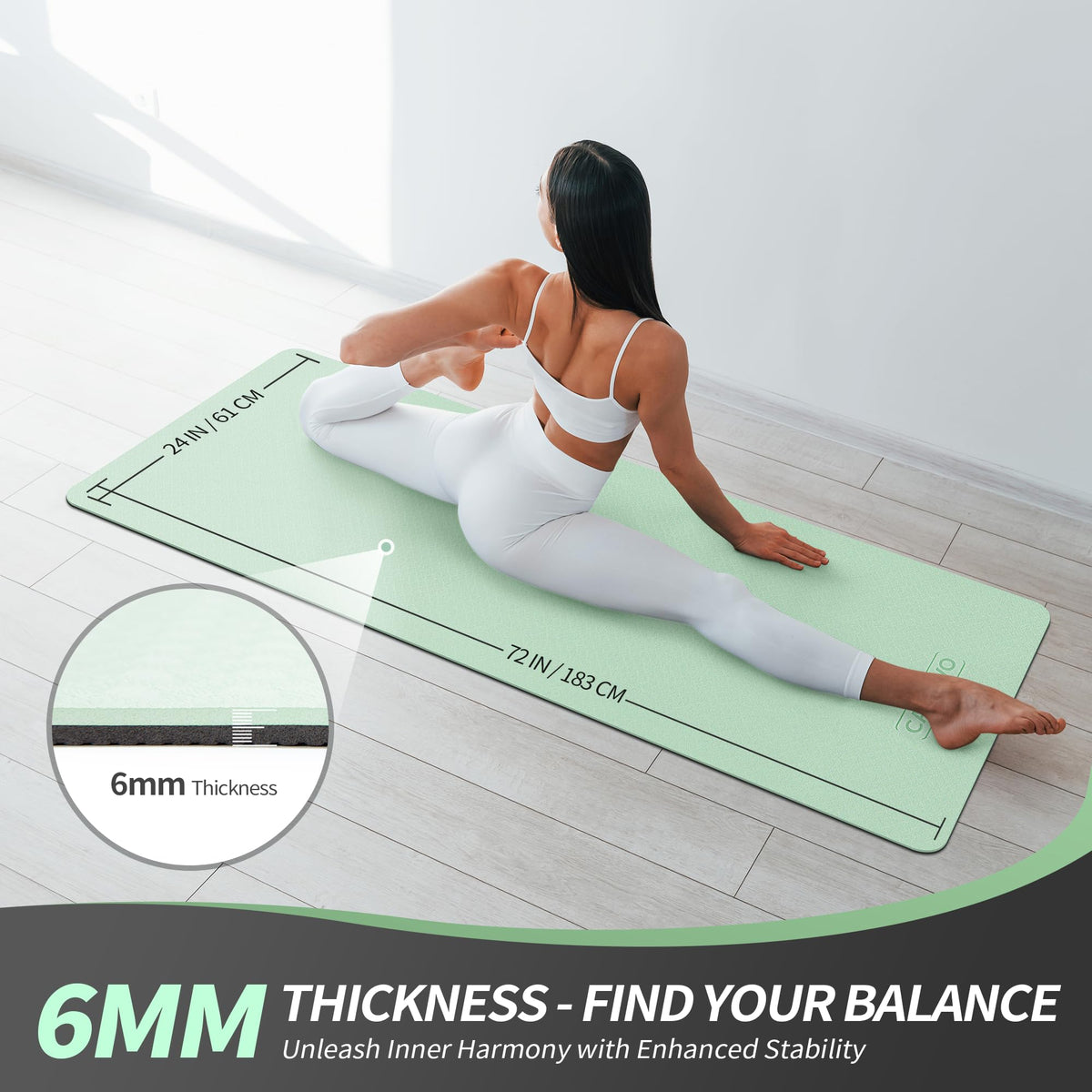 Yoga Mat for Women Men Kids (Mint Green+Gray / 72*24*0.24 inch)