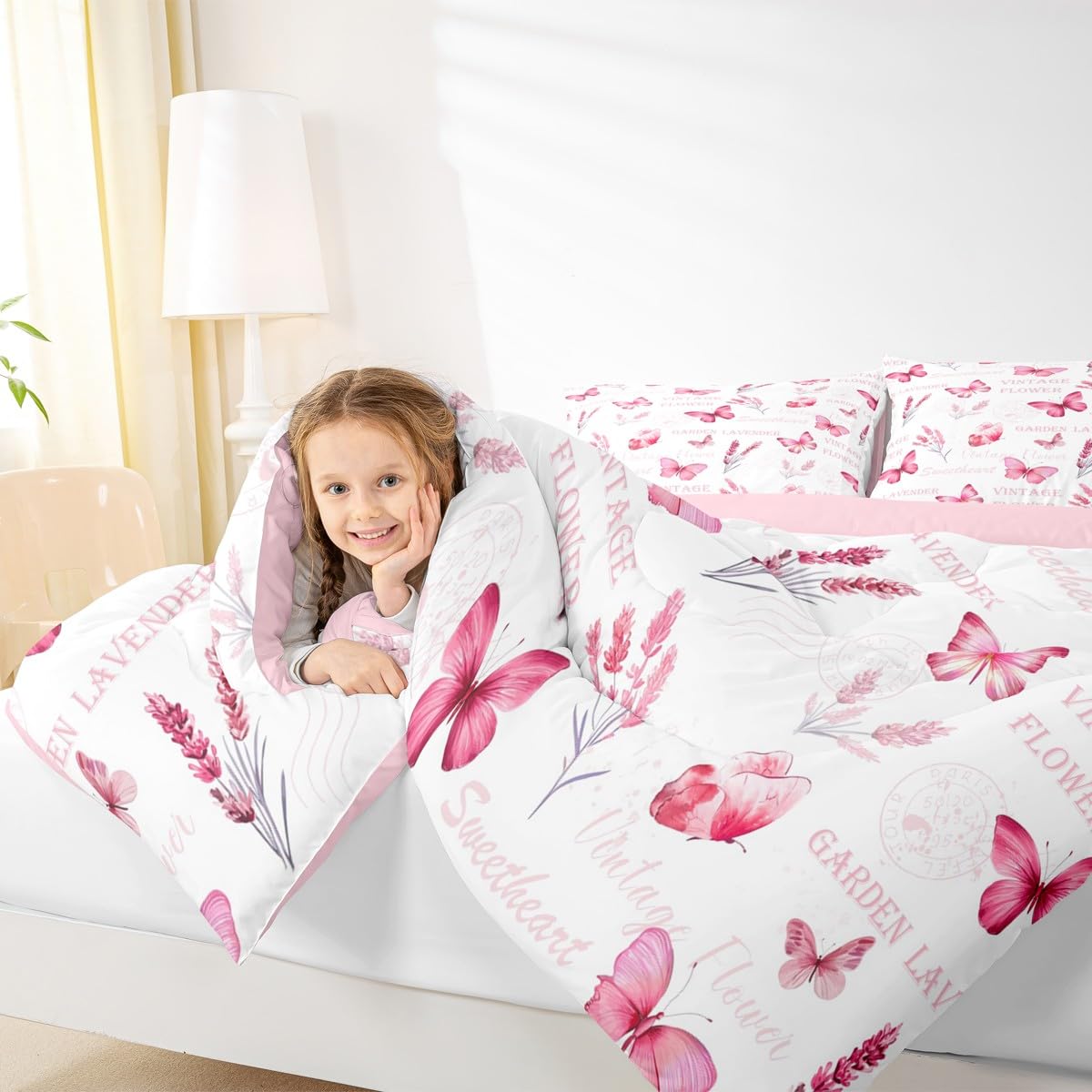 Girls Butterfly Bedding Set Queen Size 3 Pcs for Boys Girls (Multi 818 / Queen)
