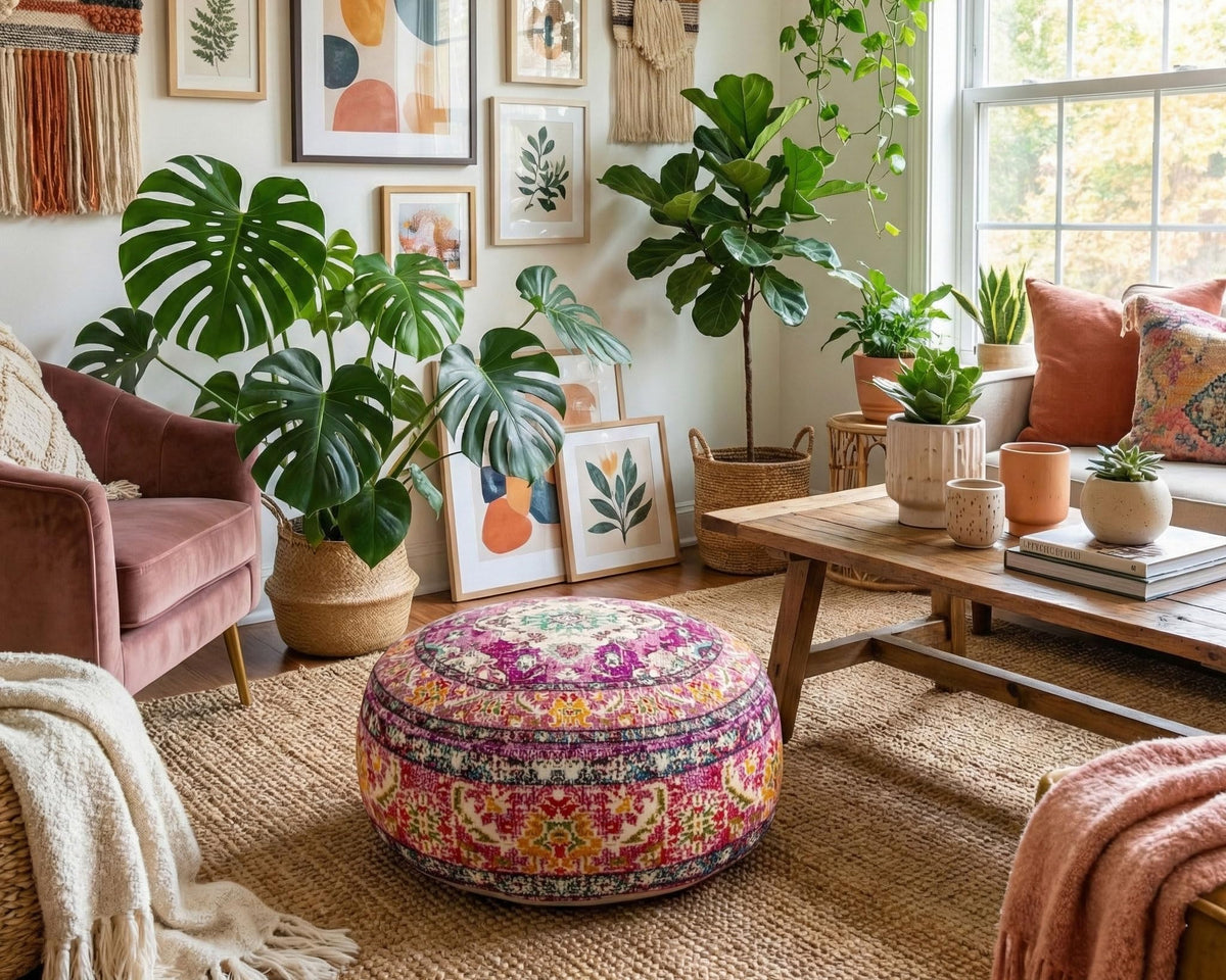 Boho Floor Cushion Cover Purple Round Purple Pillow Case Moroccan Decorative Pouf Pouf BeanBag Stool Cotton 24x8 Unstuffed (24x8 Cover Only / Purple)