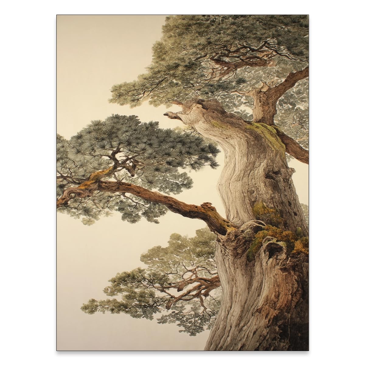 Vintage Japanese Pine Tree Wall Art Oriental Asian Tree Canvas Posters Japan Scenery Room Aesthetic Prints Calm Earthy Forest Botanical Painting for Home Bedroom Living Room Office 11x14in Unframed (Unframed / Japanese Poster / 14"L x 11"W)