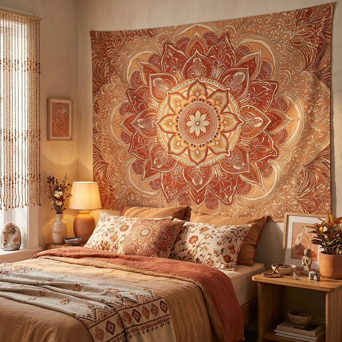 Tapestry Ornate Floral Mandala Tapestries Bohemian Indian Tapestries Elegant Pattern Wall Tapestry Bedroom Dormitory Living Room Decoration 60"x44" (60"L x 44"W / Earth Tones)