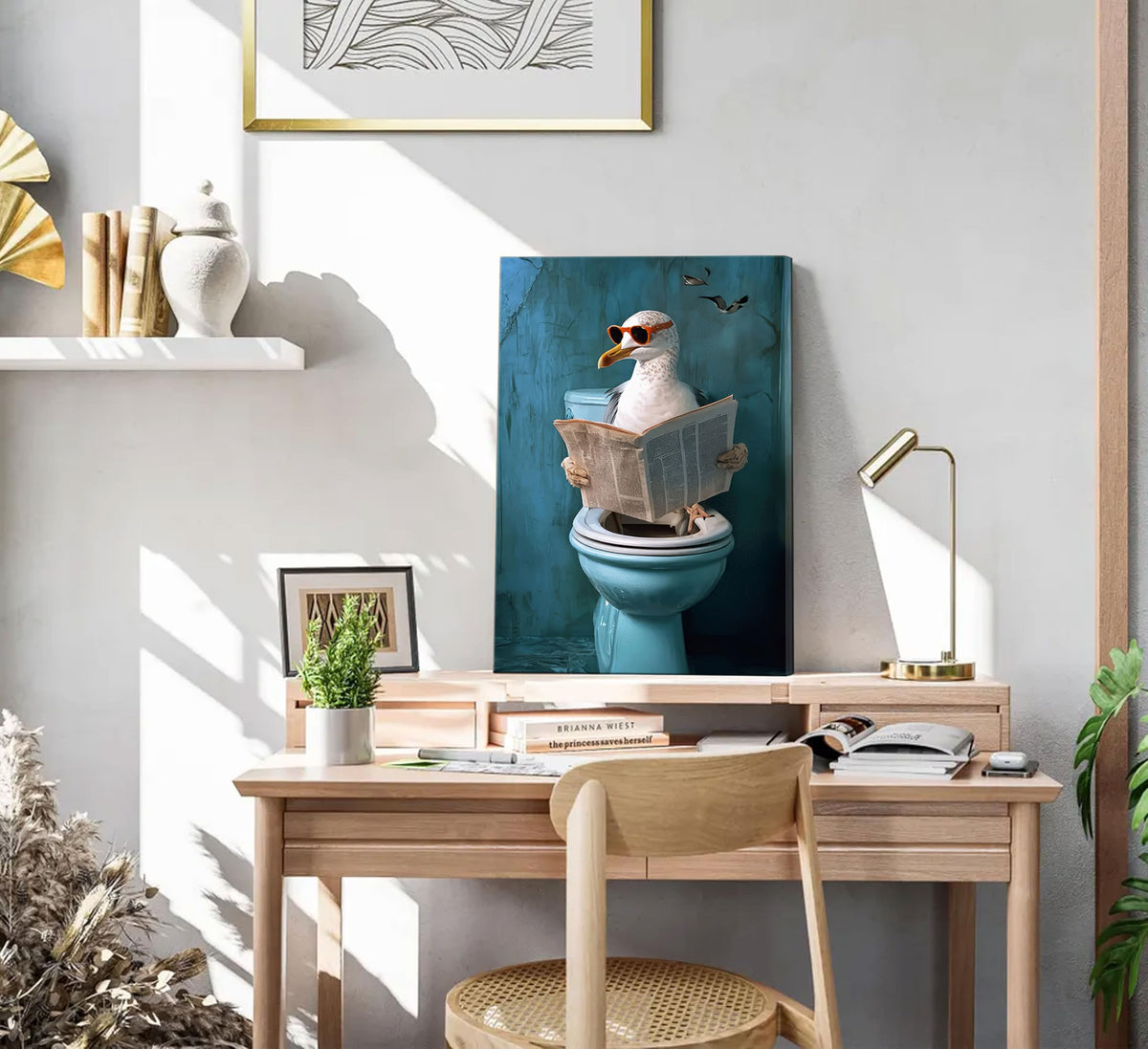 Seagull Toilet Canvas Wall Art (Seagull Bathroom / 16"L x 12"W)