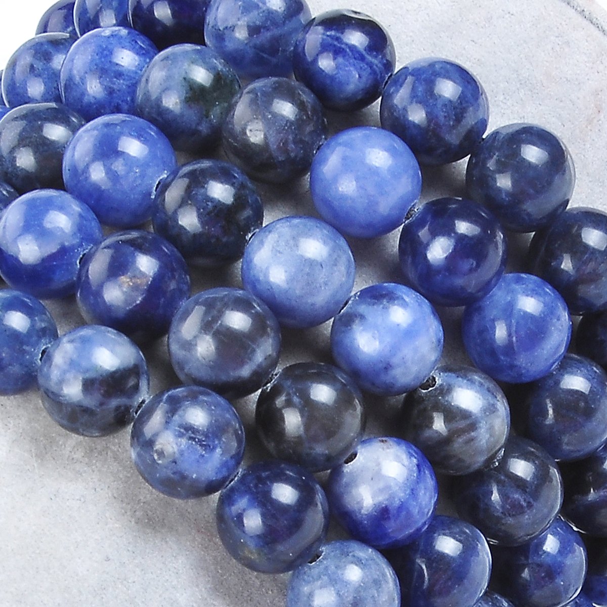 Gemstone Beaded Bracelets Natural Birthstone Healing Power Crystal Beads Macrame Adjustable (Blue Sodalite / 8mm)