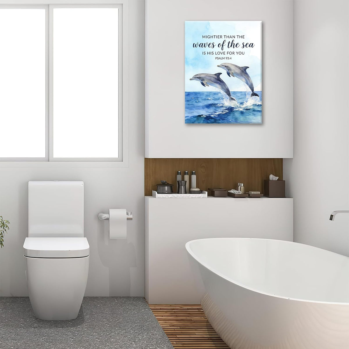 Dolphin Canvas Wall Art Inspirational Print Painting Framed ArtWork 16"x24" (Two Dolphins / 24"L x 16"W)