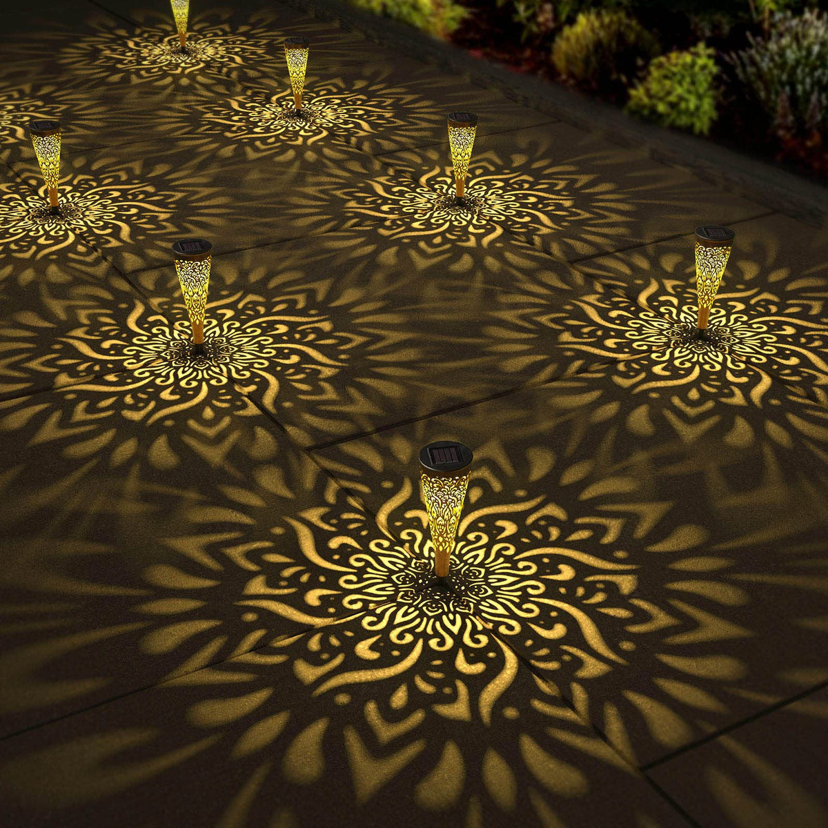6 Pack Solar Lights Outdoor Garden Decorative Mandala Solar Garden Lights with Warm Light Waterproof Solar Pathway Landscape Lights for Path Backyard Walkway Yard Decor (6Pcs / Gold)