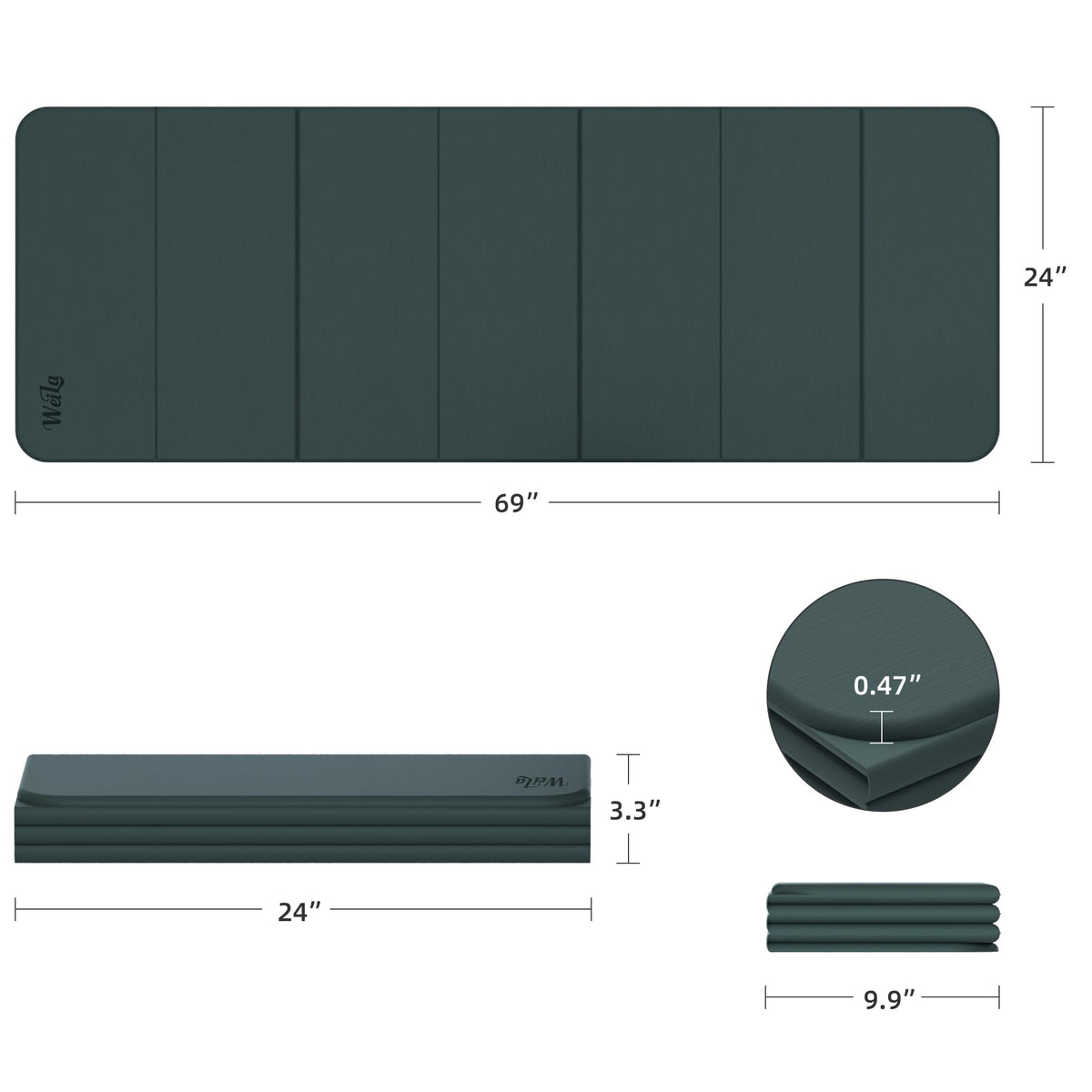 1 2 Inch 70"x24" Foldable TPE Yoga Mat (Avocado)