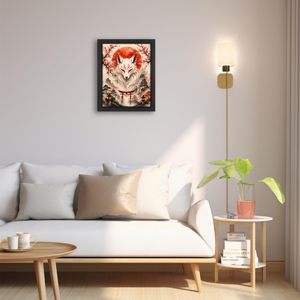 Japanese Fox Decor Wall Art (Wall Art Framed 48 / 16"L x 12"W)