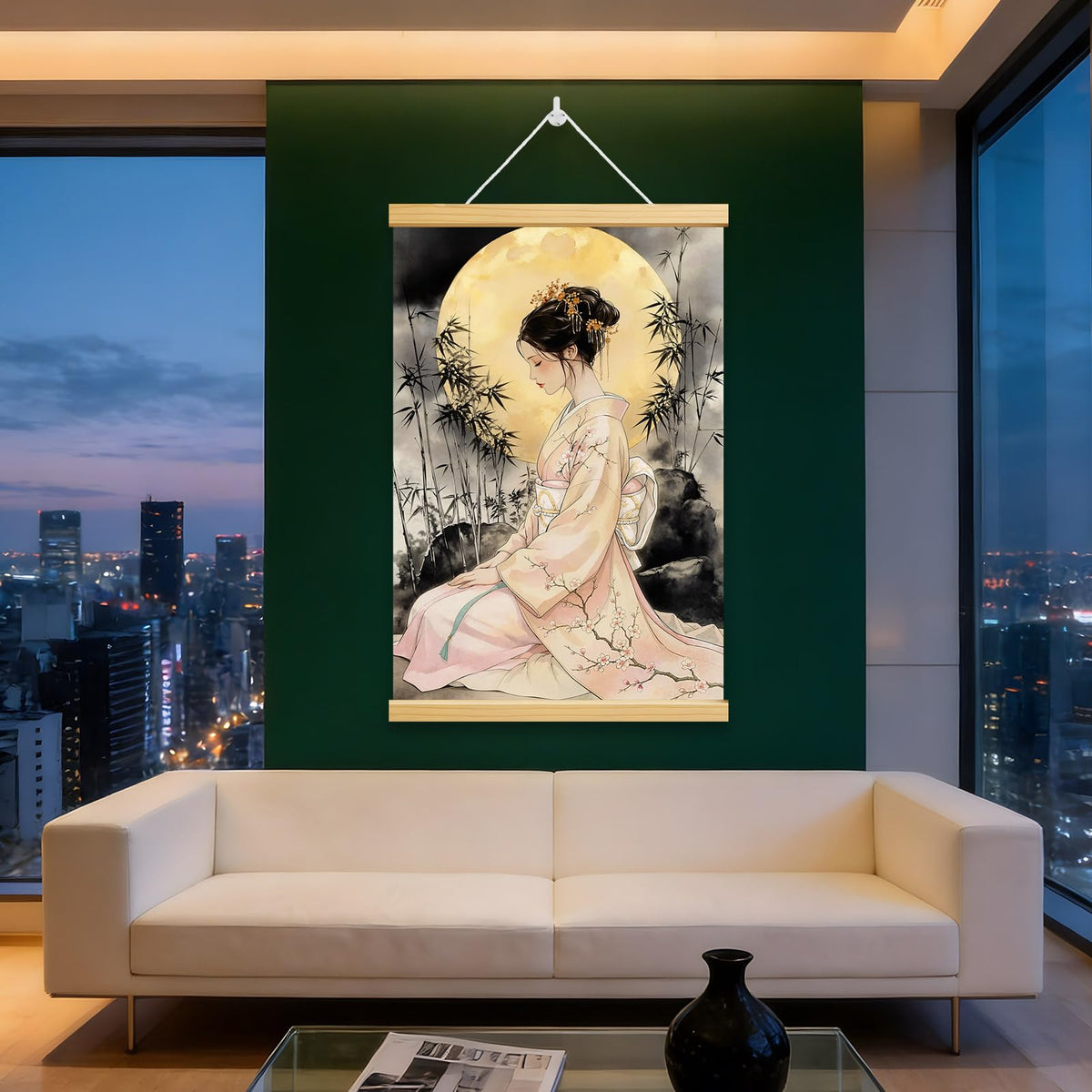 Elegant Geisha Canvas Wall Scroll (Pink)