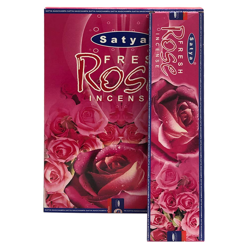 Fresh Rose Incense Sticks and Incense Stick Holder Bundle Insence Insense Satya Incense (Fresh Rose 15g - Pack of 12)