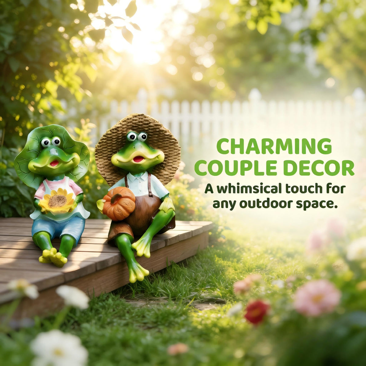 2 Pack Garden Frog Decor for Outside (2Pack Couple Frogs)