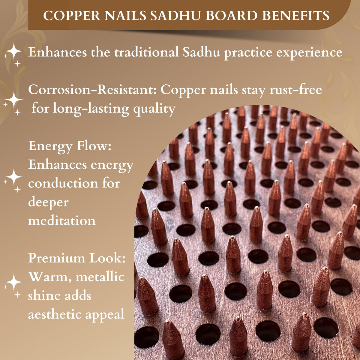 Sadhu Board Specially Crafted Copper Nails (Lotus Flower Brown)