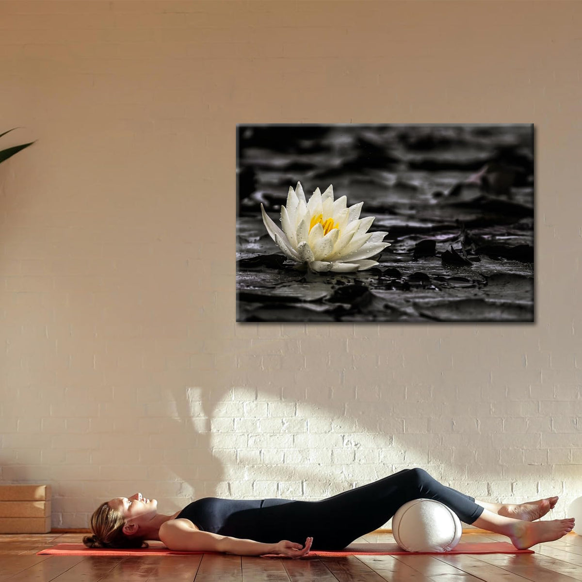 Spa Zen Wall Art White Lotus Flower in the Storm Canvas Picture (Artwork 03 / 24"L x 16"W)