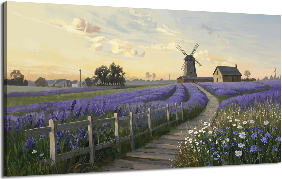 Large Canvas Wall Art for Living Room Farmhouse Lavender Print 48x24 (Purple Lavender Wall Art / 48"L x 24"W)