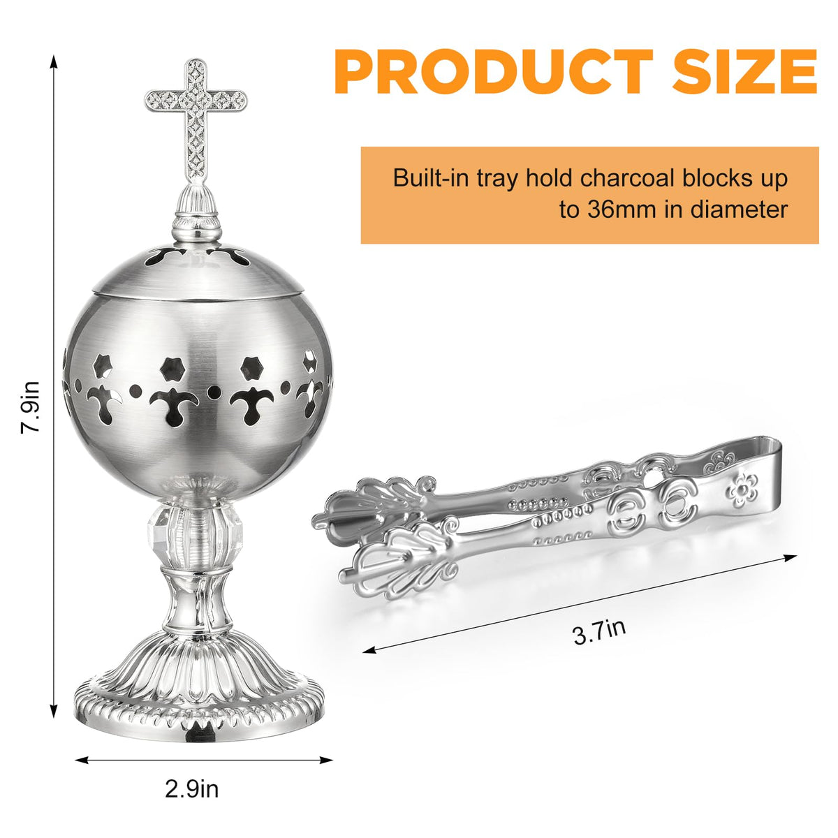 1 Set Incense Burner with Tong (Silver / Retro)