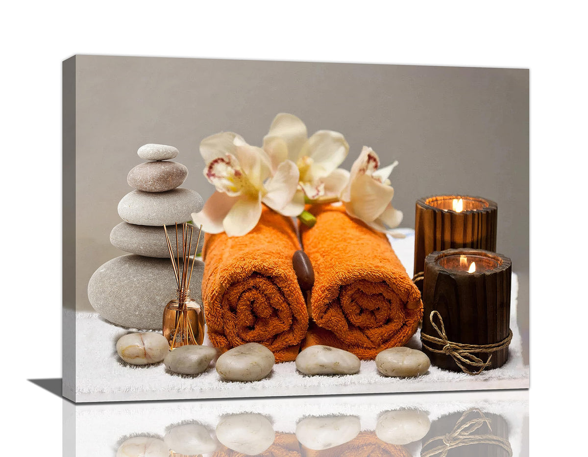 Bathroom Wall Art Zen Bathroom Decor Zen Meditation Stone Canvas Prints Bathroom Pictures for Wall Zen Spa Painting Modern Artwork Home Decoration for Bathroom Spa Yoga Room 16"x12" (Zen Stone / 16"L x 12"W)
