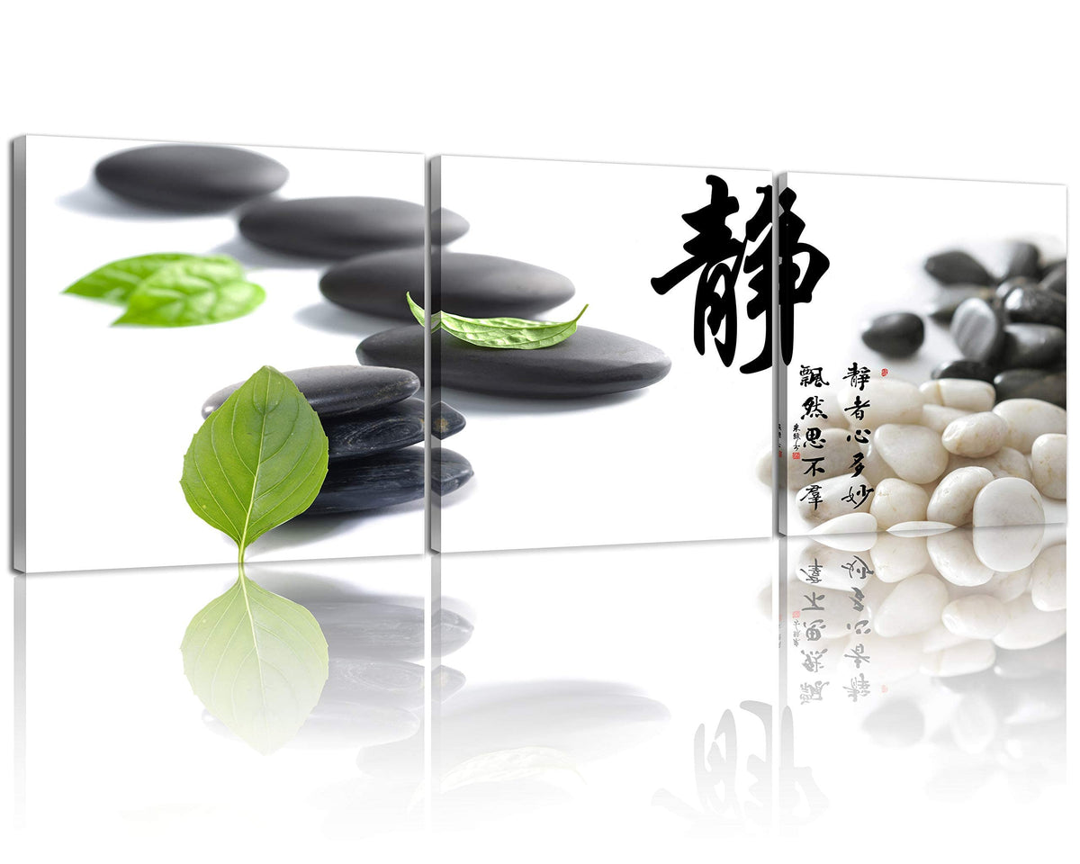 Small Size Traditional Chinese Painting of Zen Stones Canvas Prints 3 Panels Chinese Calligraphy Art Paintings Wall Art Poem Print Painting Framed 16x16inches 3pcs (stone / 16x16 inches (3 pieces))