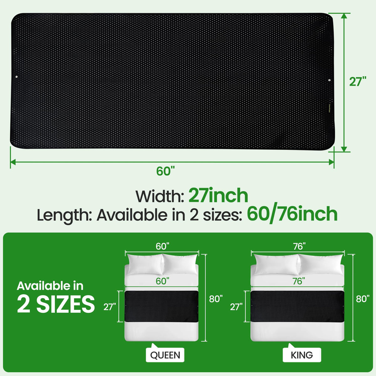 Grounding Mat for Bed Grounding Pad for Better Sleep Earthing Mat for Bed (Queen-60"×27" / Black)
