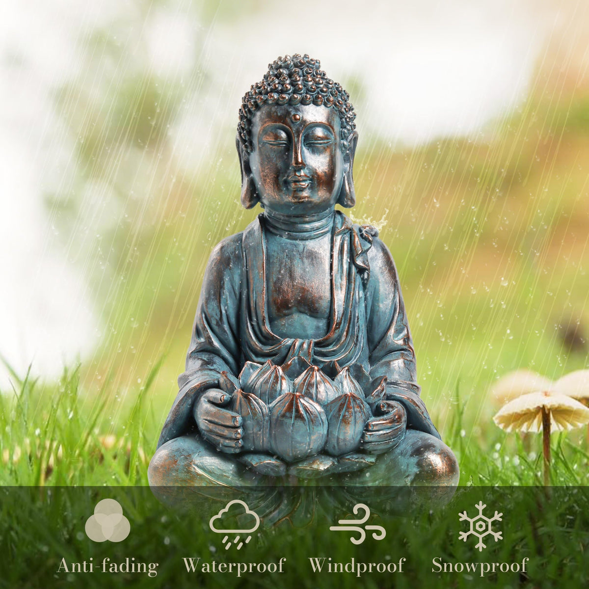 Meditating Buddha Solar Resin Garden Statue 10.4" (Large)