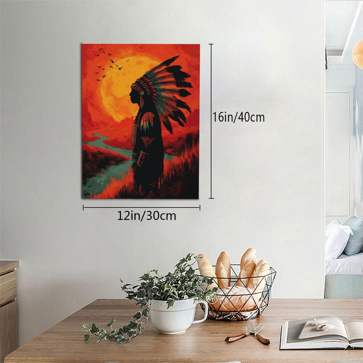 Native American Wall Art Indian Tribe Wall Decor Feather Canvas Pictures Vintage Landscape Paintings Prints Traditional Artwork Framed Decorations For Bathroom Bedroom Living Room Office Gifts 12" x 16" (Native American / 16"L x 12"W)