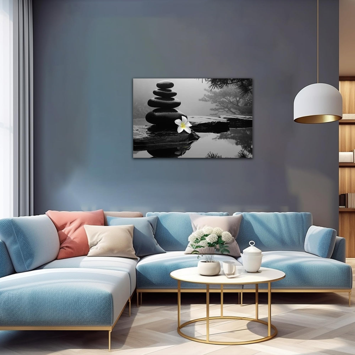 Zen Wall Art Zen Black Stone Canvas Art Prints for Meditation Room Decor (Zen Stones Canvas Frame-08 / 24"L x 18"W)