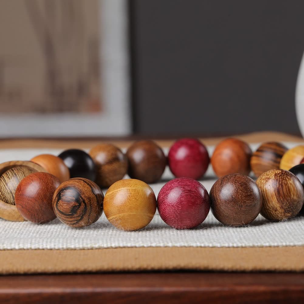 Unisex Natural Colorful Wood Buddhist Prayer Beads Bracelet Necklace Tibetan Mala Prayer Beads (20mm 19beads)
