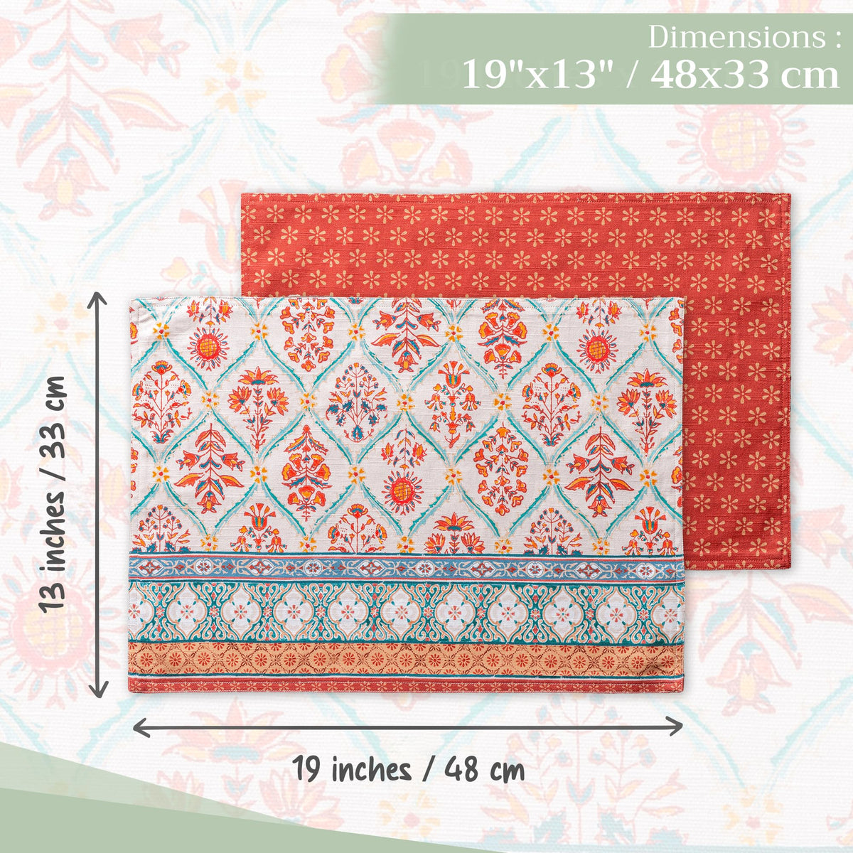Placemats Set of 4 Reusable 100% Cotton (022 - Romane / 13" X 19" (Pack of 4))